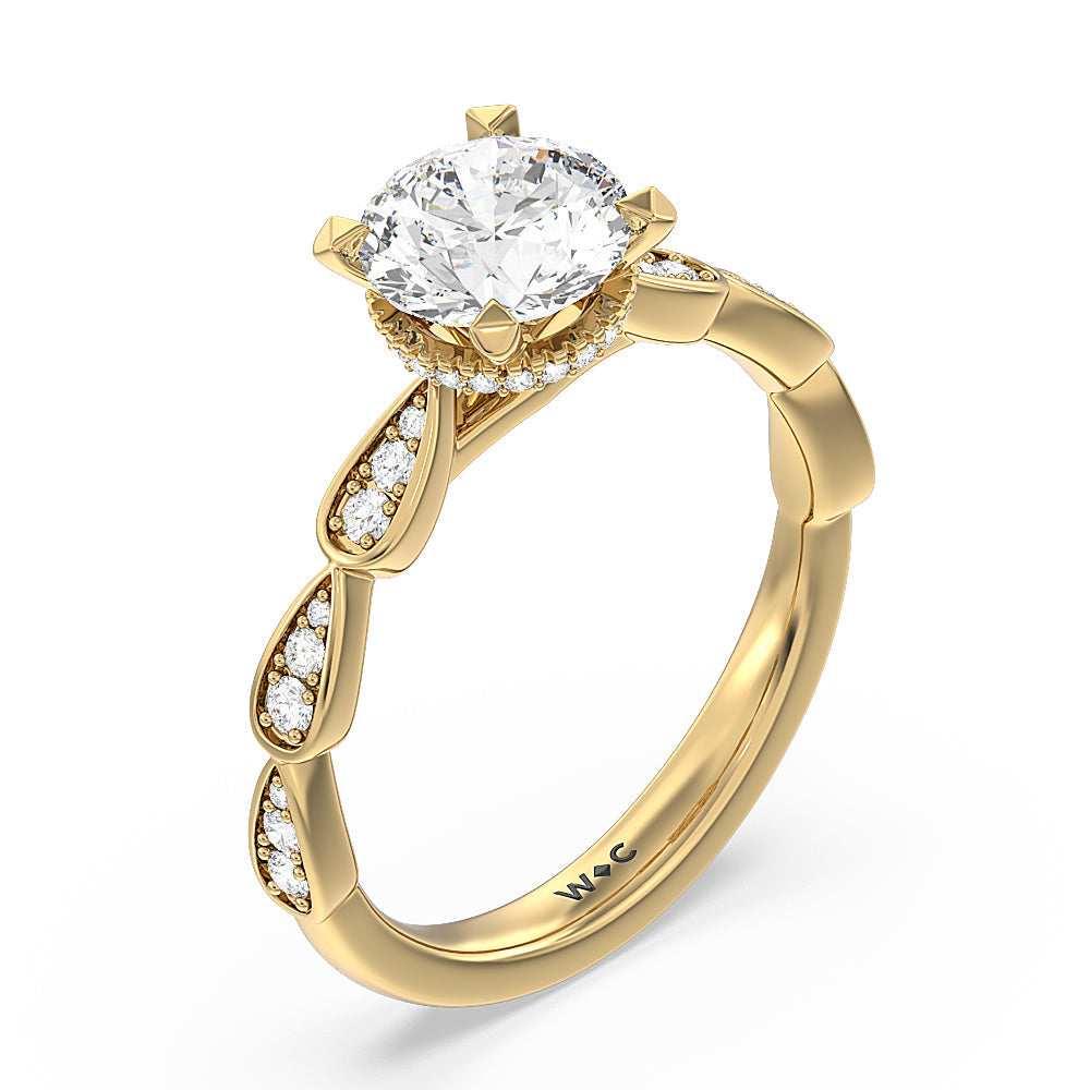 Petal Hidden Halo Engagement Ring with Round Cut Diamond in 14KT Yellow Gold view 3
