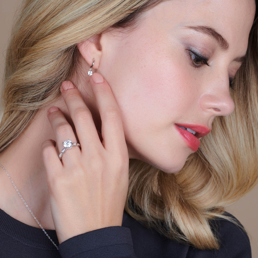 Model Wearing Petal Hidden Halo Engagement Ring view