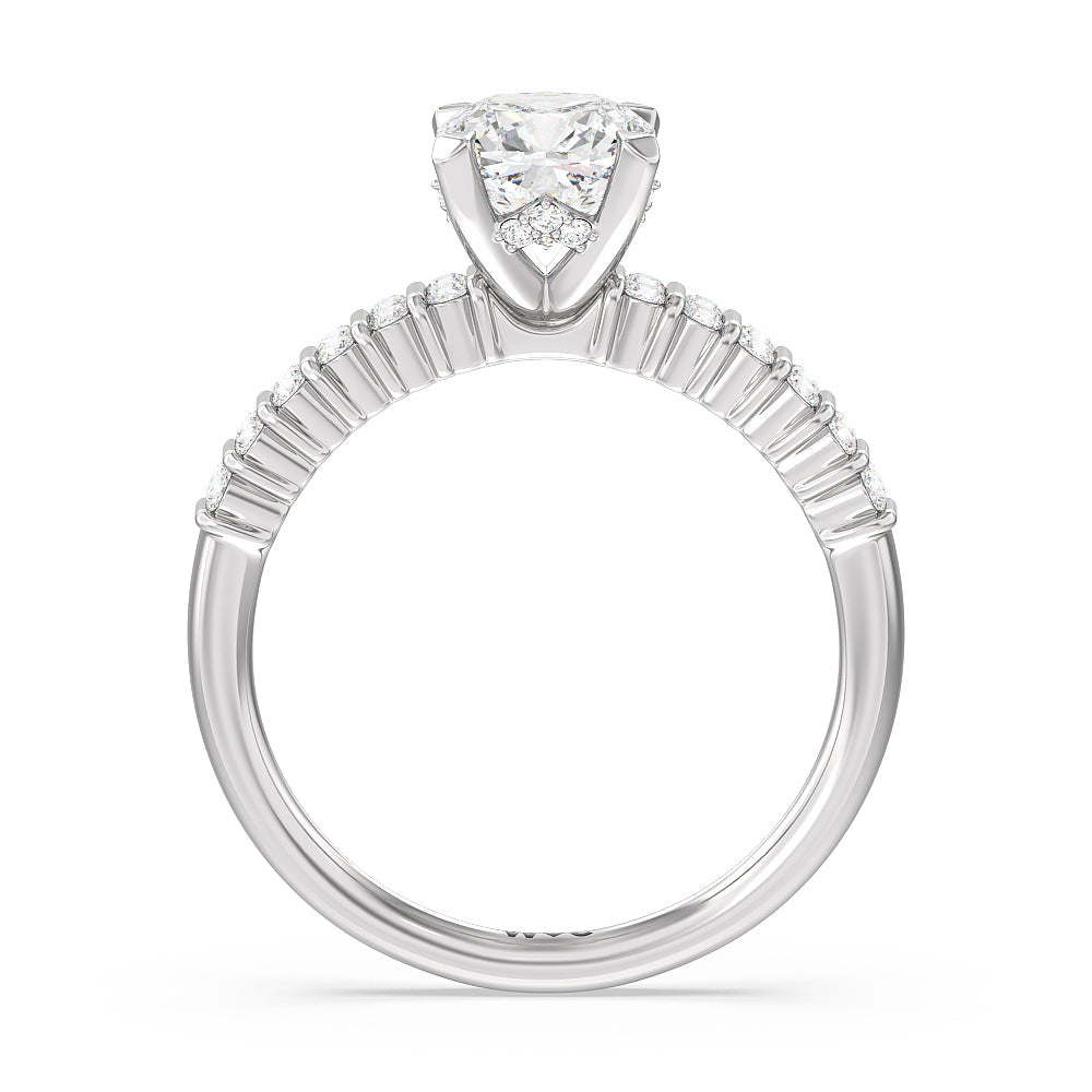Double Row Diamond Hidden Halo Engagement Ring with Cushion Cut Diamond in 14KT Platinum view 2
