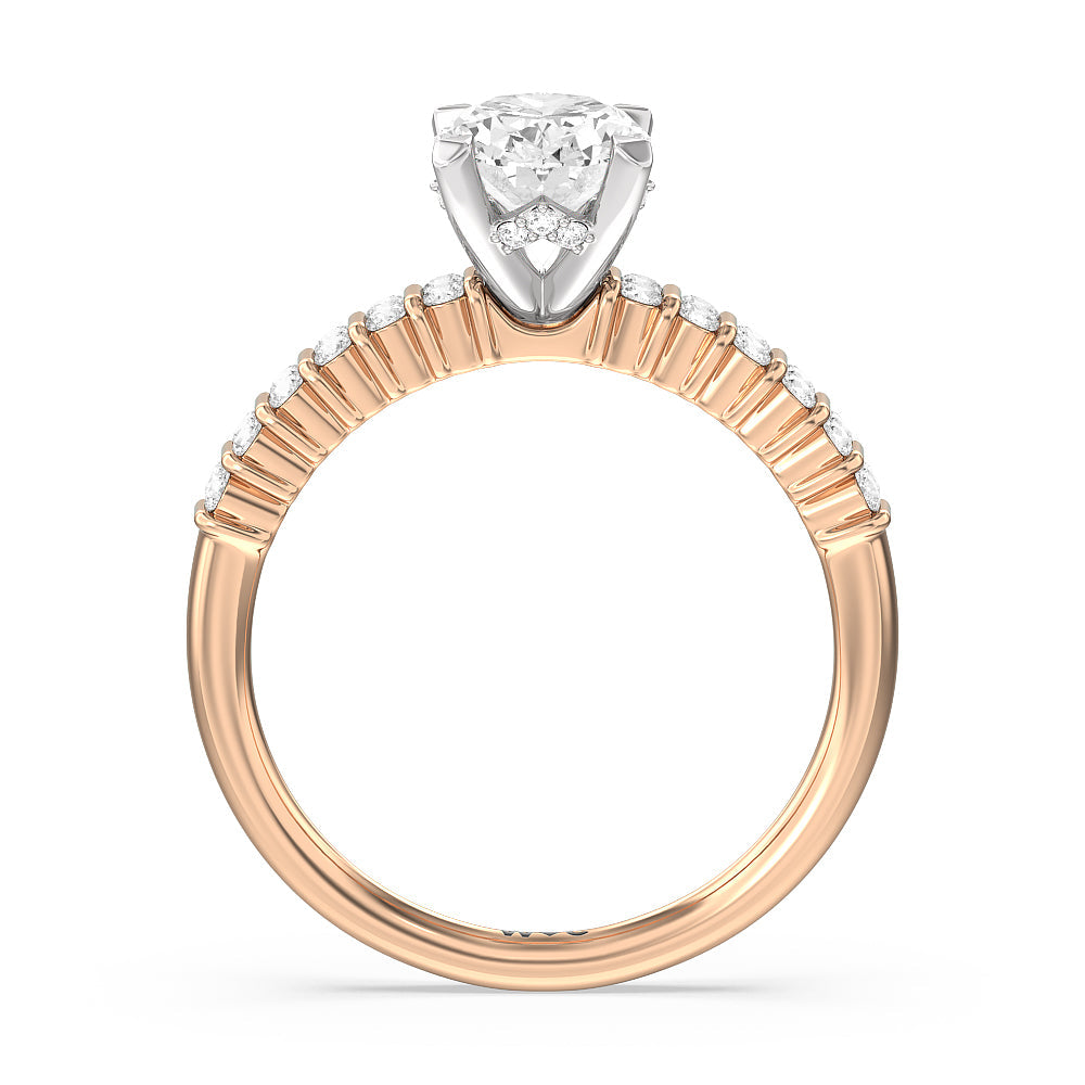 Double Row Diamond Hidden Halo Engagement Ring with Oval Cut Diamond in 14KT White & Rose Gold view 2
