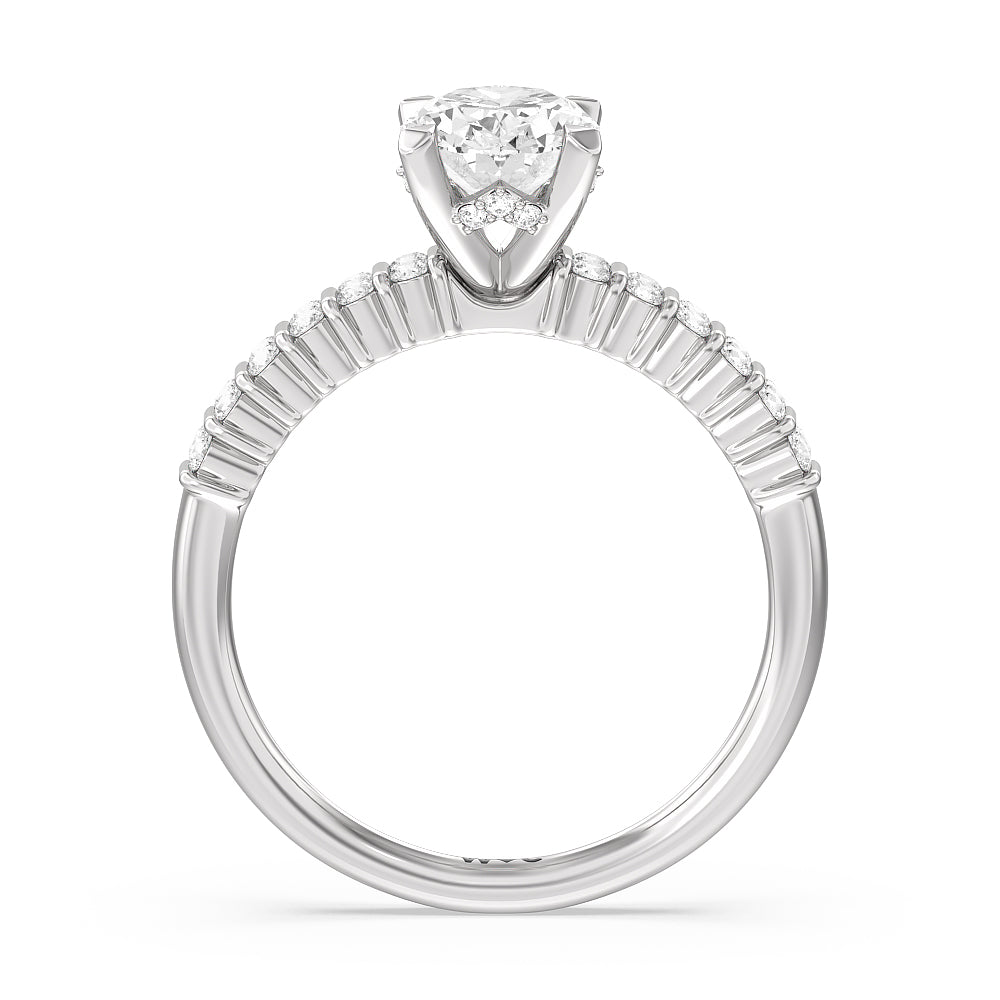 Double Row Diamond Hidden Halo Engagement Ring with Oval Cut Diamond in 14KT Platinum view 2
