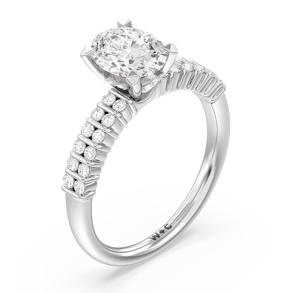 Double Row Diamond Hidden Halo Engagement Ring with Oval Cut Diamond in 14KT Platinum view 3
