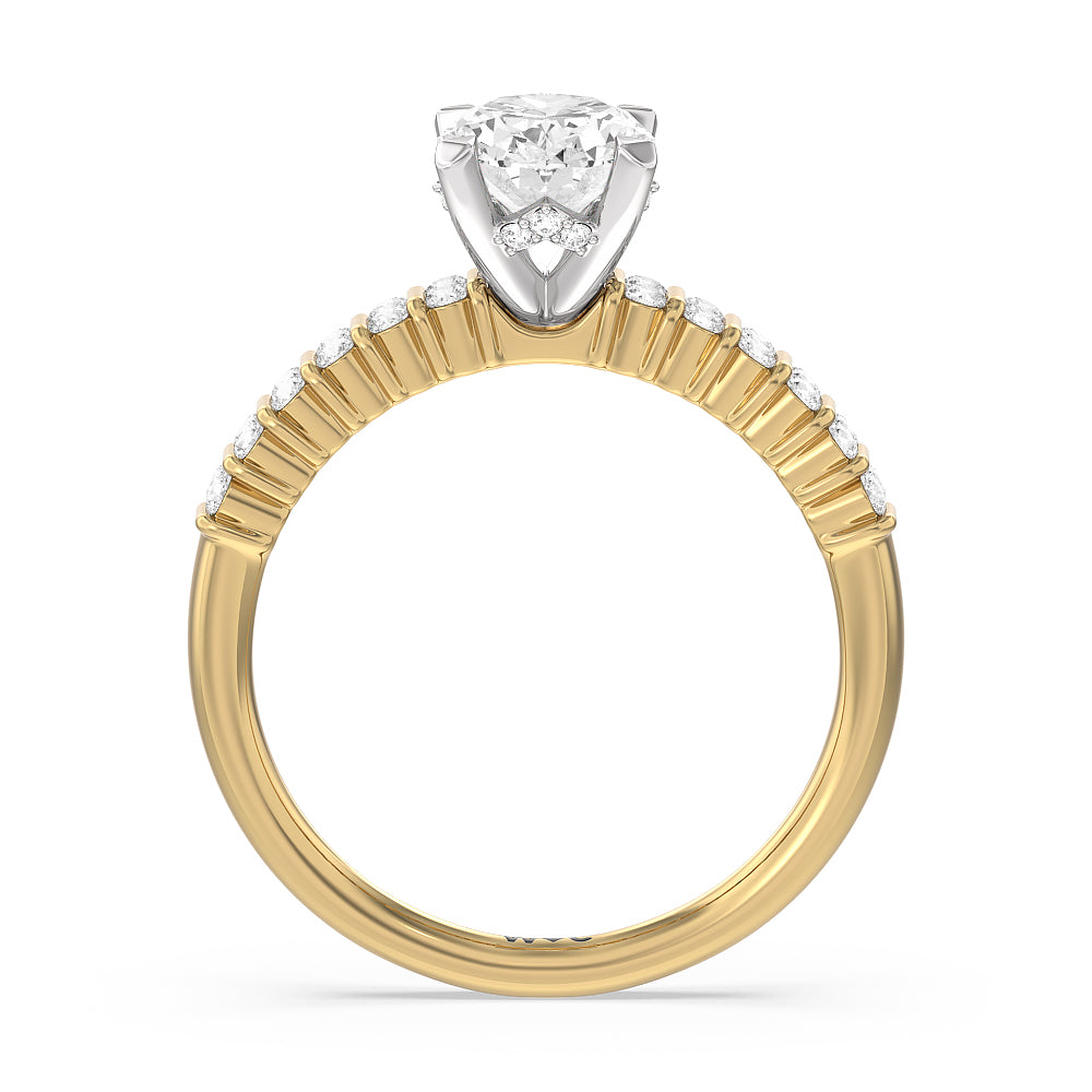 Double Row Diamond Hidden Halo Engagement Ring with Oval Cut Diamond in 14KT White & Yellow Gold view 2
