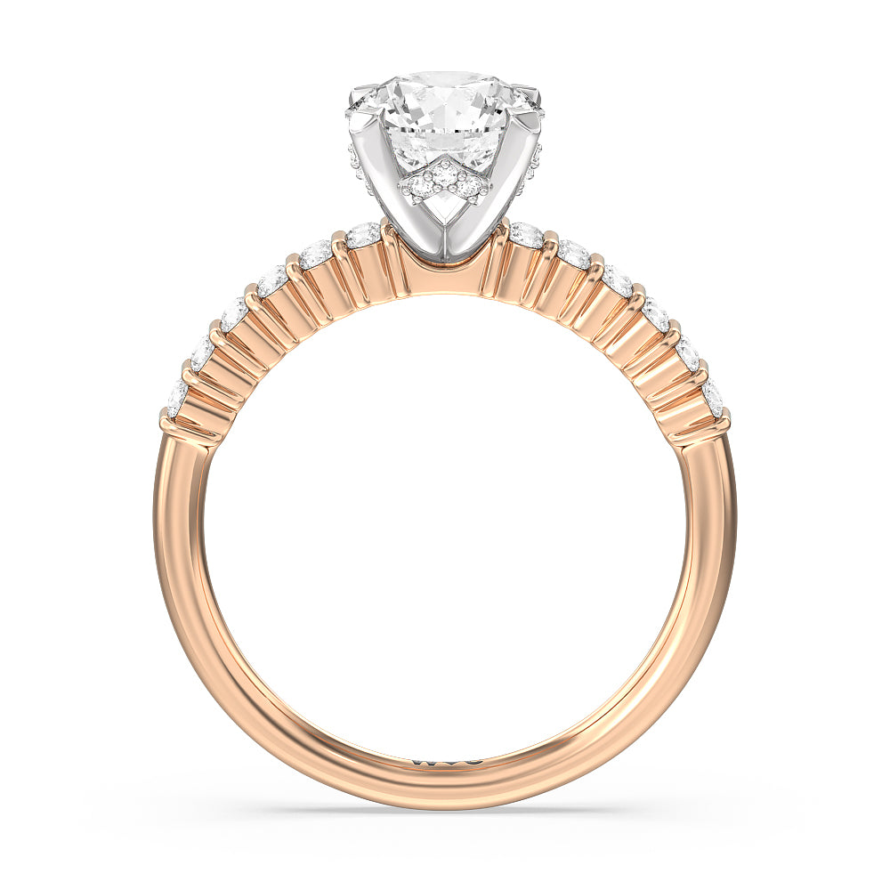Double Row Diamond Hidden Halo Engagement Ring with Round Cut Diamond in 14KT White & Rose Gold view 2
