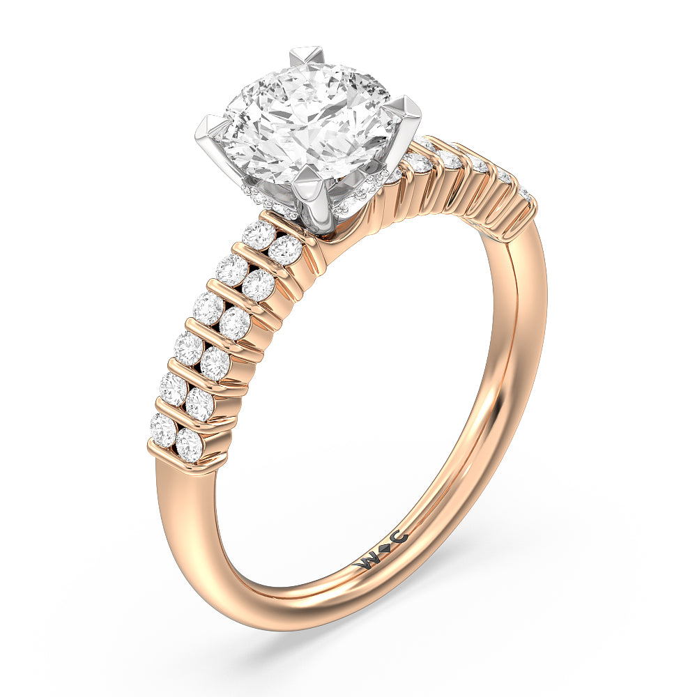 Double Row Diamond Hidden Halo Engagement Ring with Round Cut Diamond in 14KT White & Rose Gold view 3
