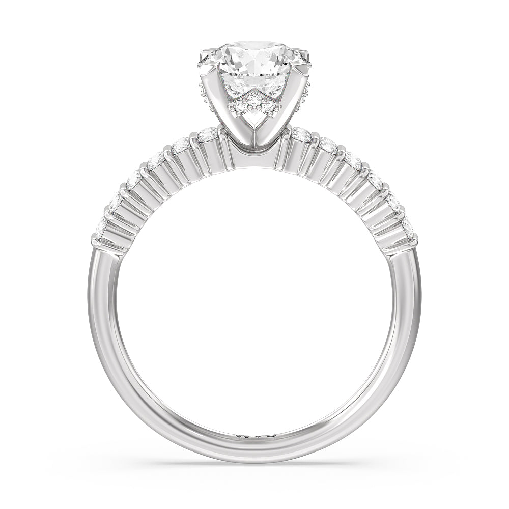 Double Row Diamond Hidden Halo Engagement Ring with Round Cut Diamond in 14KT Platinum view 2
