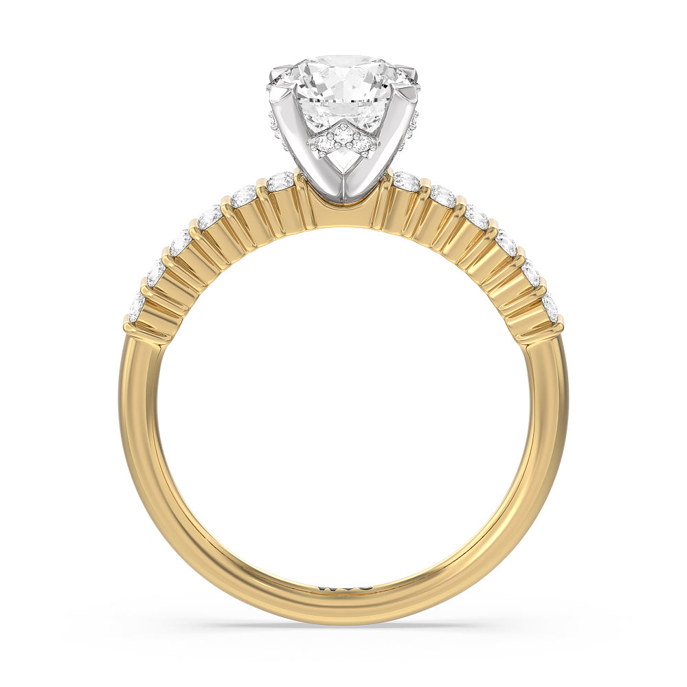 Double Row Diamond Hidden Halo Engagement Ring with Round Cut Diamond in 14KT White & Yellow Gold view 2
