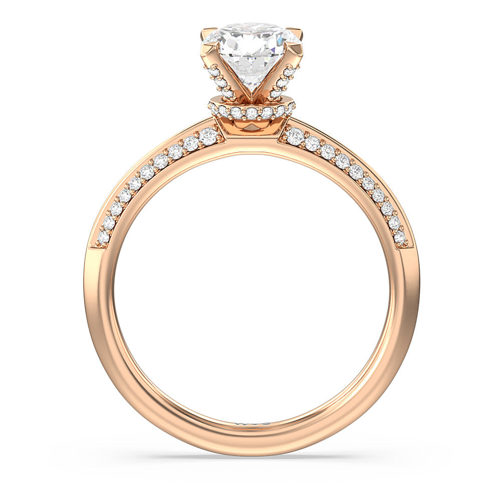 Pave Prong Hidden Halo Diamond Engagement Ring with Oval Cut Diamond in 14KT Rose Gold view 2
