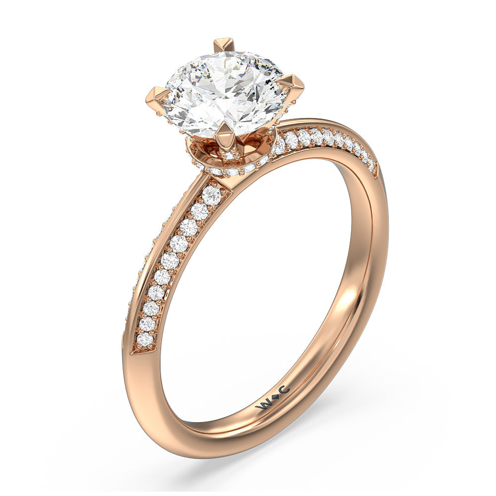 Pave Prong Hidden Halo Diamond Engagement Ring with Round Cut Diamond in 14KT Rose Gold view 3
