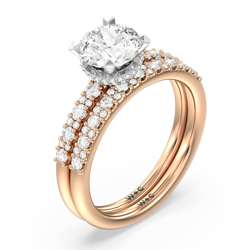 Cushion Cut Modern Pave Diamond Hidden Halo Ring with Lab Grown Diamond in 14KT White & Rose Gold view 4

