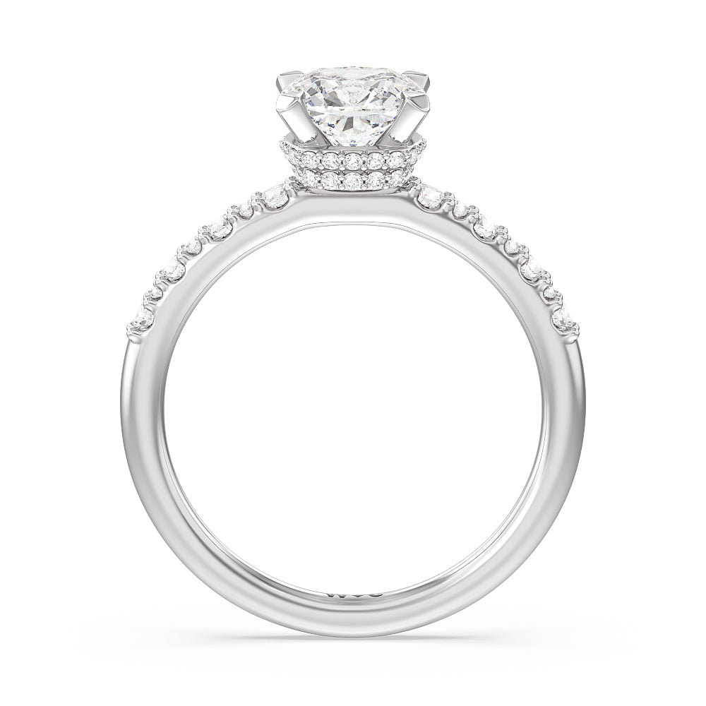Cushion Cut Modern Pave Diamond Hidden Halo Ring with Lab Grown Diamond in 14KT Platinum view 2
