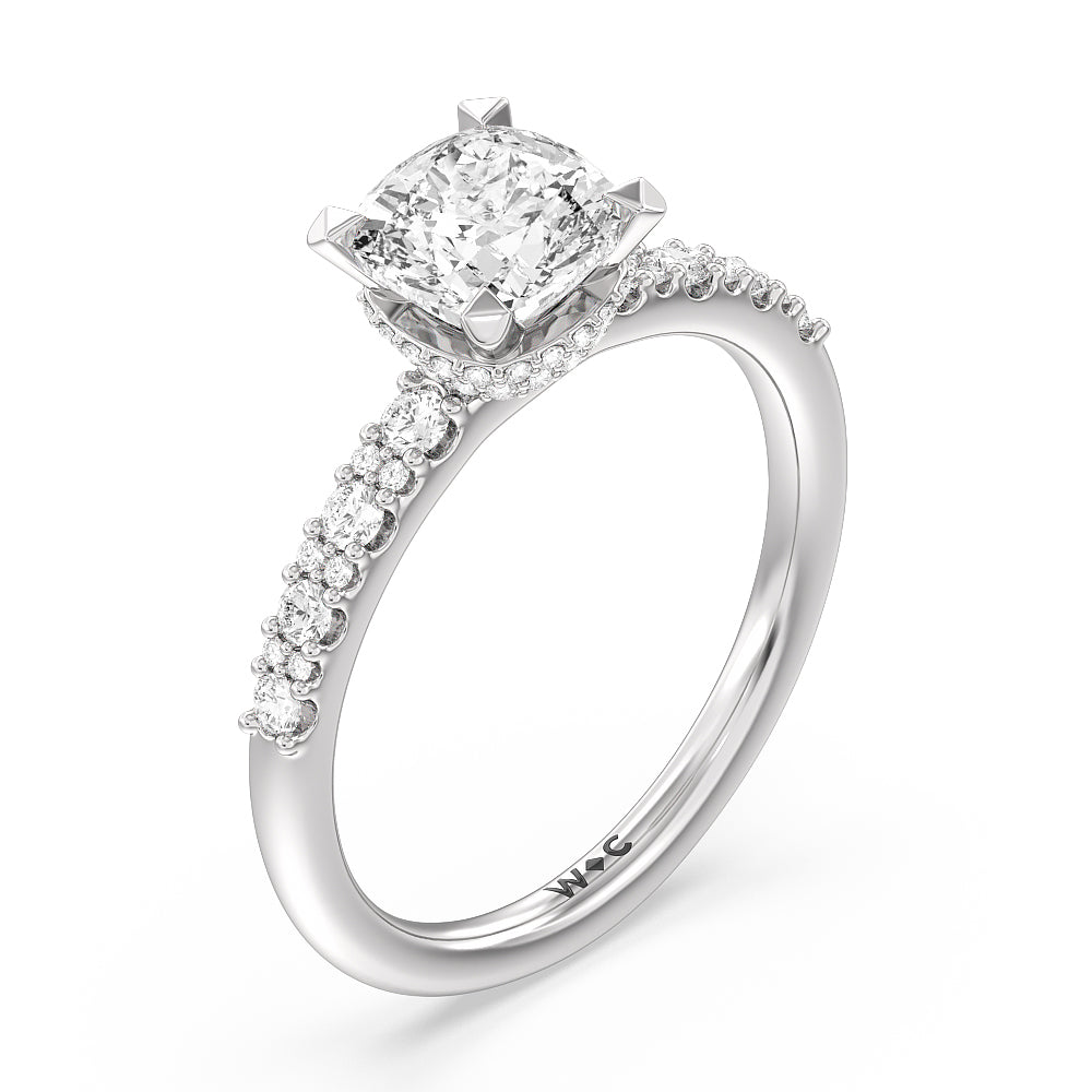 Cushion Cut Modern Pave Diamond Hidden Halo Ring with Lab Grown Diamond in 14KT Platinum view 3
