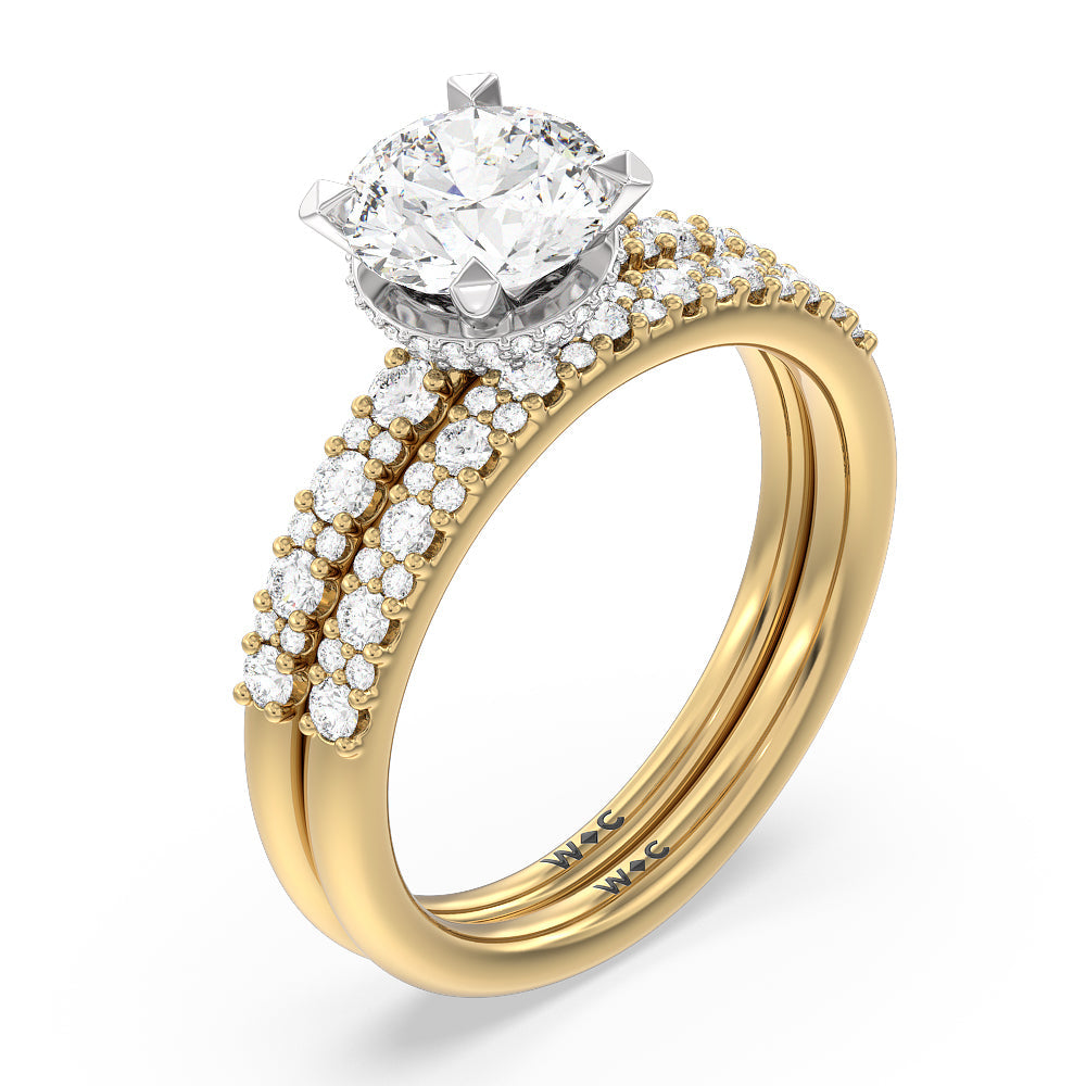 Cushion Cut Modern Pave Diamond Hidden Halo Ring with Lab Grown Diamond in 14KT White & Yellow Gold view 4
