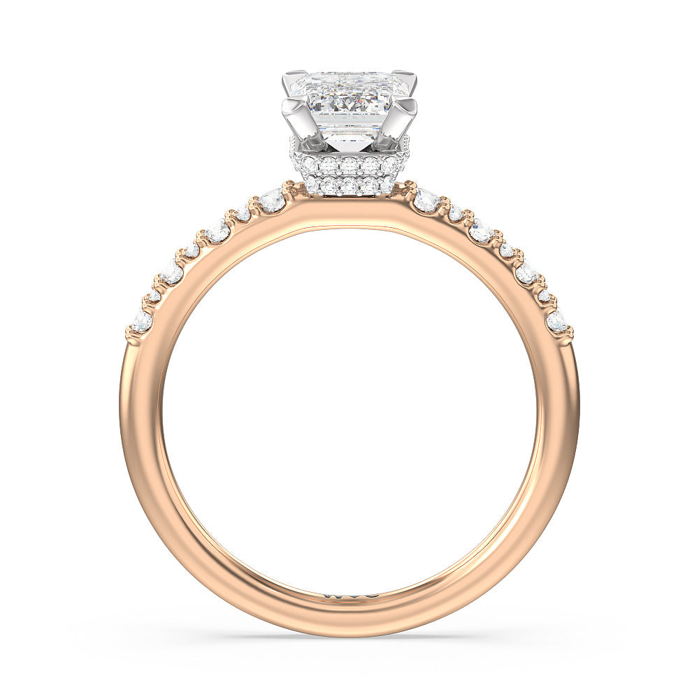Emerald Cut Modern Pave Diamond Hidden Halo Ring with Lab Grown Diamond in 14KT White & Rose Gold view 2
