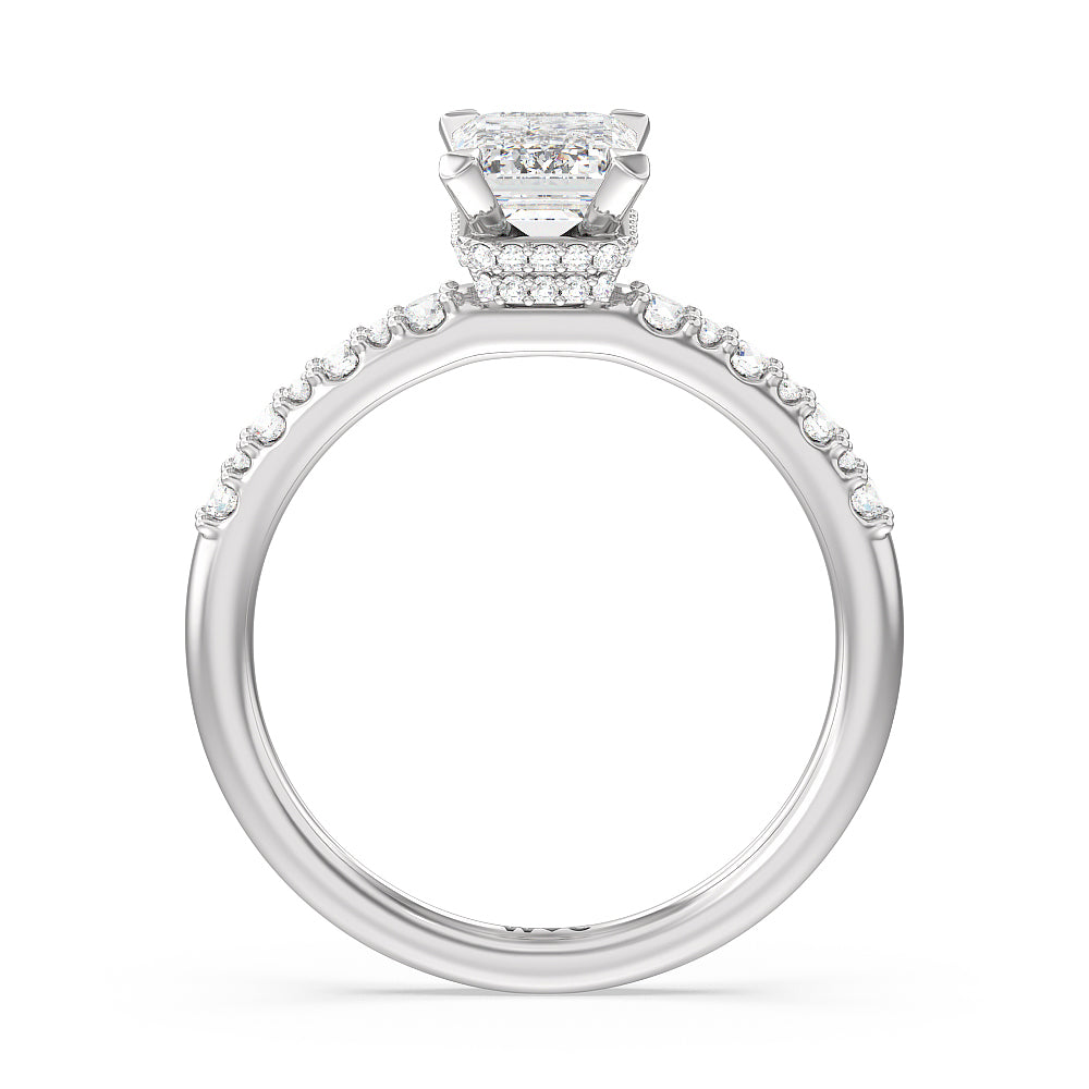Emerald Cut Modern Pave Diamond Hidden Halo Ring with Lab Grown Diamond in 14KT Platinum view 2
