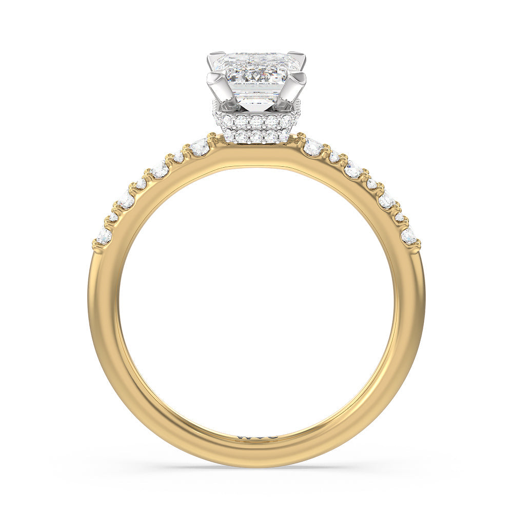 Emerald Cut Modern Pave Diamond Hidden Halo Ring with Lab Grown Diamond in 14KT White & Yellow Gold view 2
