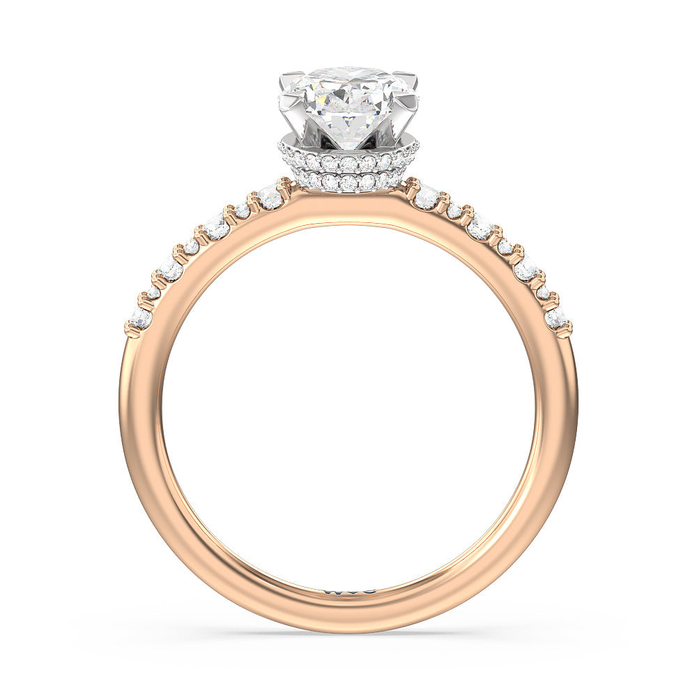 Oval Cut Modern Pave Diamond Hidden Halo Ring with Lab Grown Diamond in 14KT White & Rose Gold view 2
