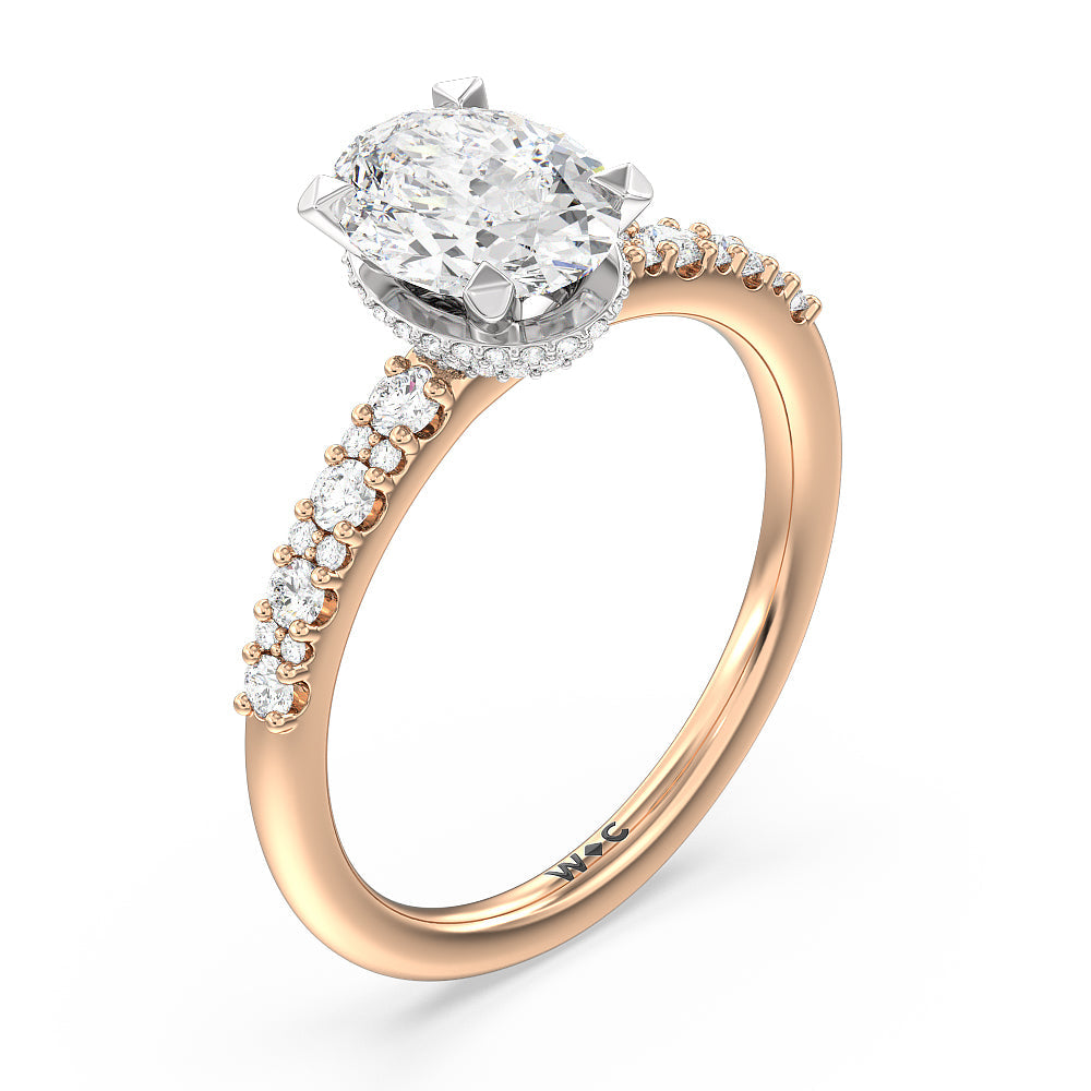 Oval Cut Modern Pave Diamond Hidden Halo Ring with Lab Grown Diamond in 14KT White & Rose Gold view 3
