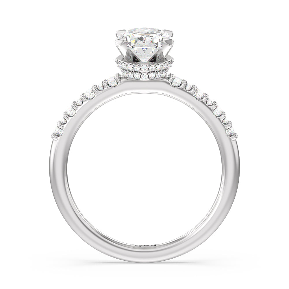 Oval Cut Modern Pave Diamond Hidden Halo Ring with Lab Grown Diamond in 14KT Platinum view 2
