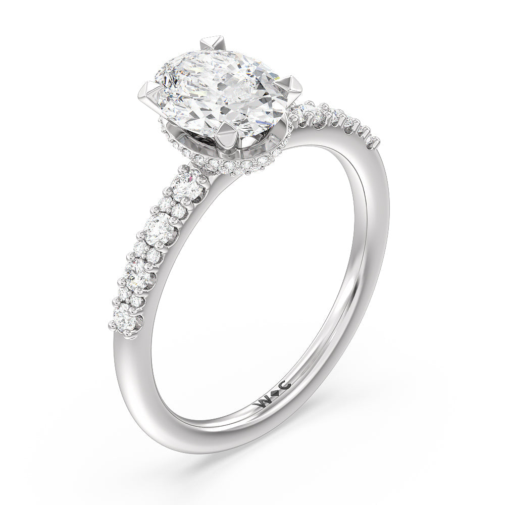 Oval Cut Modern Pave Diamond Hidden Halo Ring with Lab Grown Diamond in 14KT Platinum view 3

