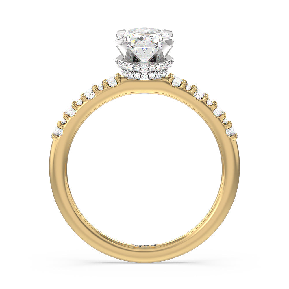 Oval Cut Modern Pave Diamond Hidden Halo Ring with Lab Grown Diamond in 14KT White & Yellow Gold view 2
