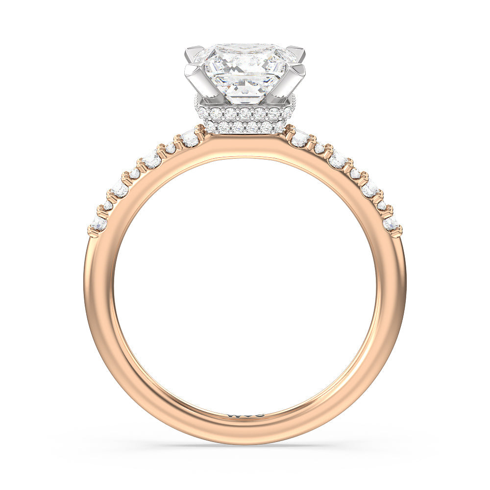 Princess Cut Modern Pave Diamond Hidden Halo Ring with Lab Grown Diamond in 14KT White & Rose Gold view 2
