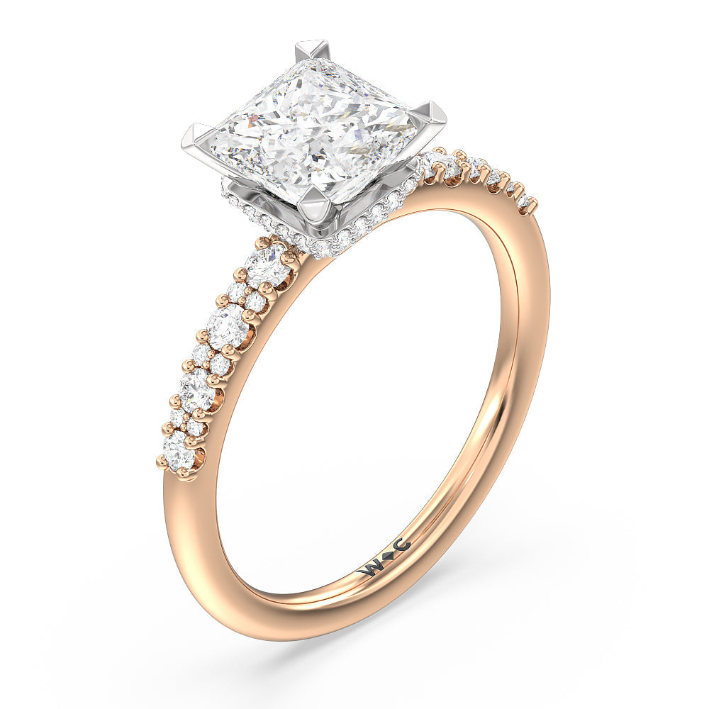 Princess Cut Modern Pave Diamond Hidden Halo Ring with Lab Grown Diamond in 14KT White & Rose Gold view 3

