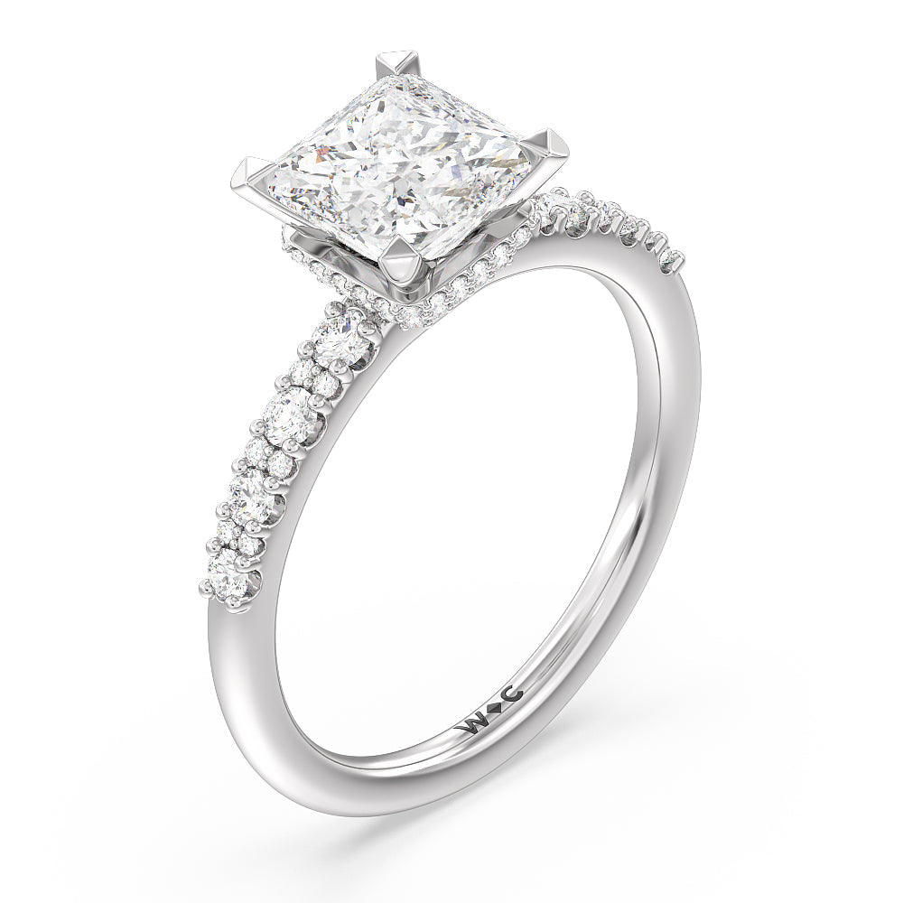 Princess Cut Modern Pave Diamond Hidden Halo Ring with Lab Grown Diamond in 14KT Platinum view 3
