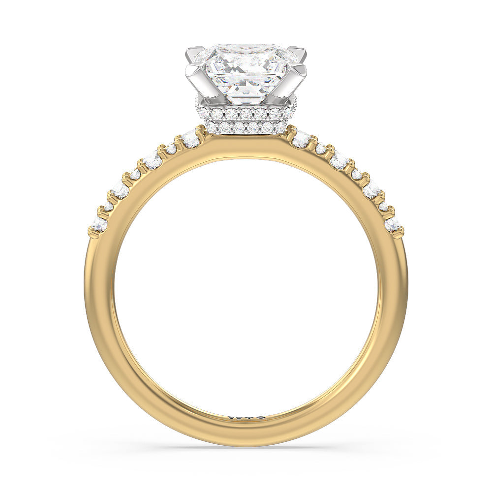 Princess Cut Modern Pave Diamond Hidden Halo Ring with Lab Grown Diamond in 14KT White & Yellow Gold view 2
