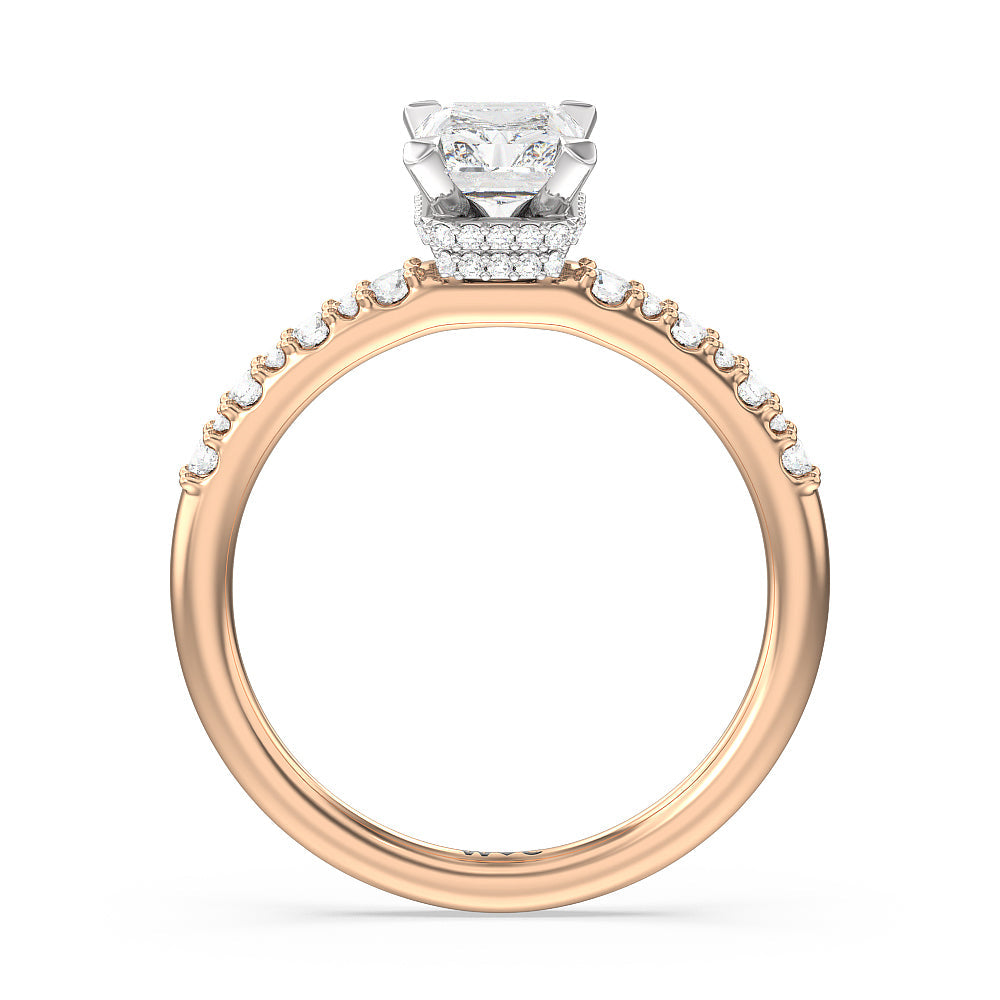 Radiant Cut Modern Pave Diamond Hidden Halo Ring with Lab Grown Diamond in 14KT White & Rose Gold view 2
