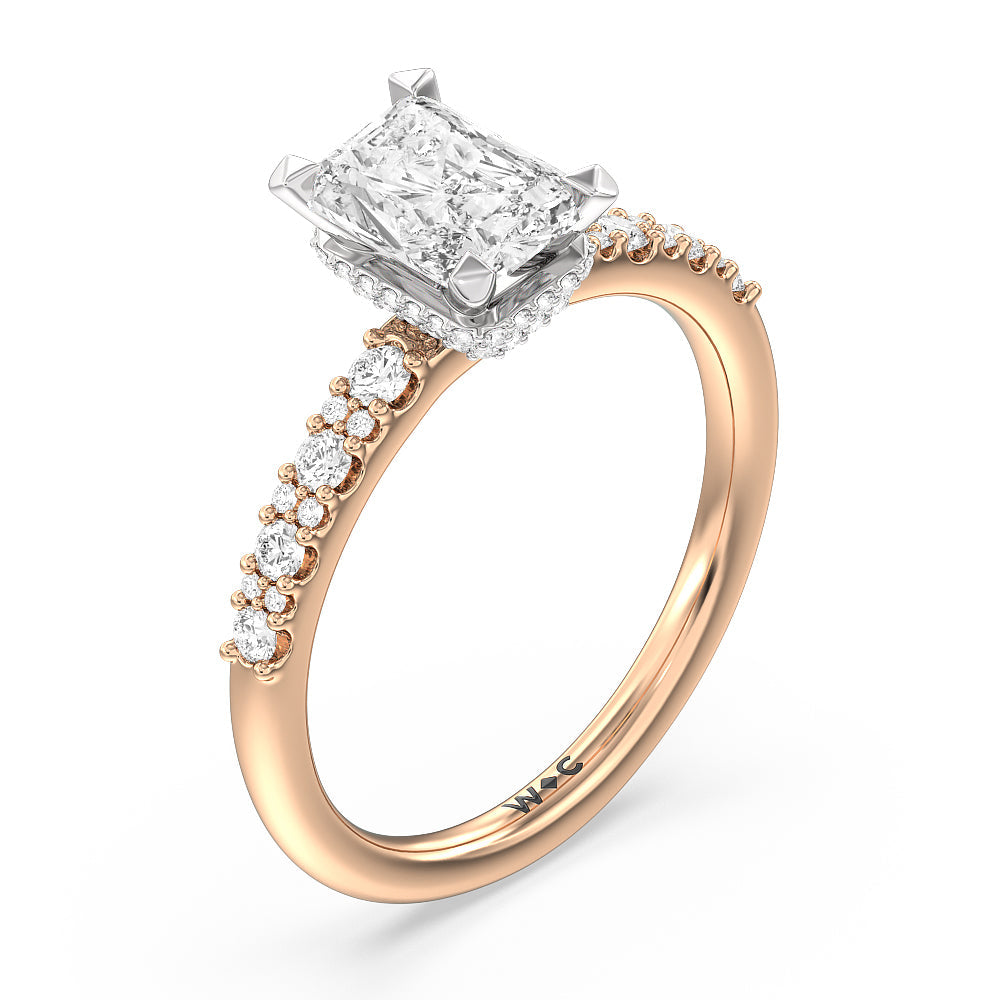 Radiant Cut Modern Pave Diamond Hidden Halo Ring with Lab Grown Diamond in 14KT White & Rose Gold view 3
