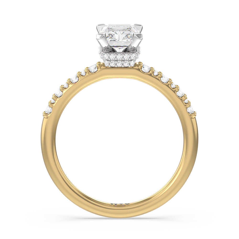 Radiant Cut Modern Pave Diamond Hidden Halo Ring with Lab Grown Diamond in 14KT White & Yellow Gold view 2

