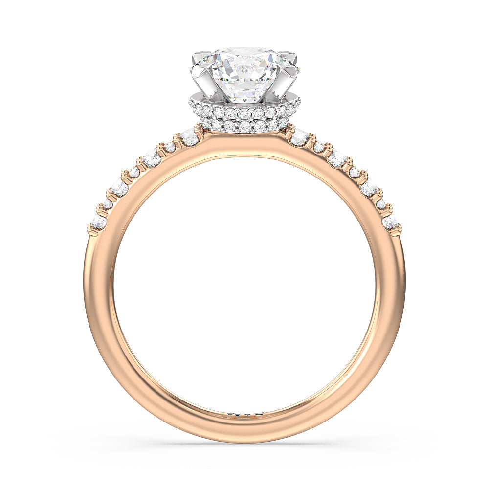 Round Cut Modern Pave Diamond Hidden Halo Ring with Lab Grown Diamond in 14KT White & Rose Gold view 2

