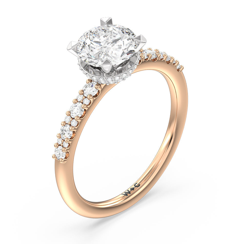 Round Cut Modern Pave Diamond Hidden Halo Ring with Lab Grown Diamond in 14KT White & Rose Gold view 3
