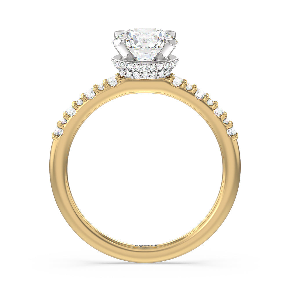 Round Cut Modern Pave Diamond Hidden Halo Ring with Lab Grown Diamond in 14KT White & Yellow Gold view 2
