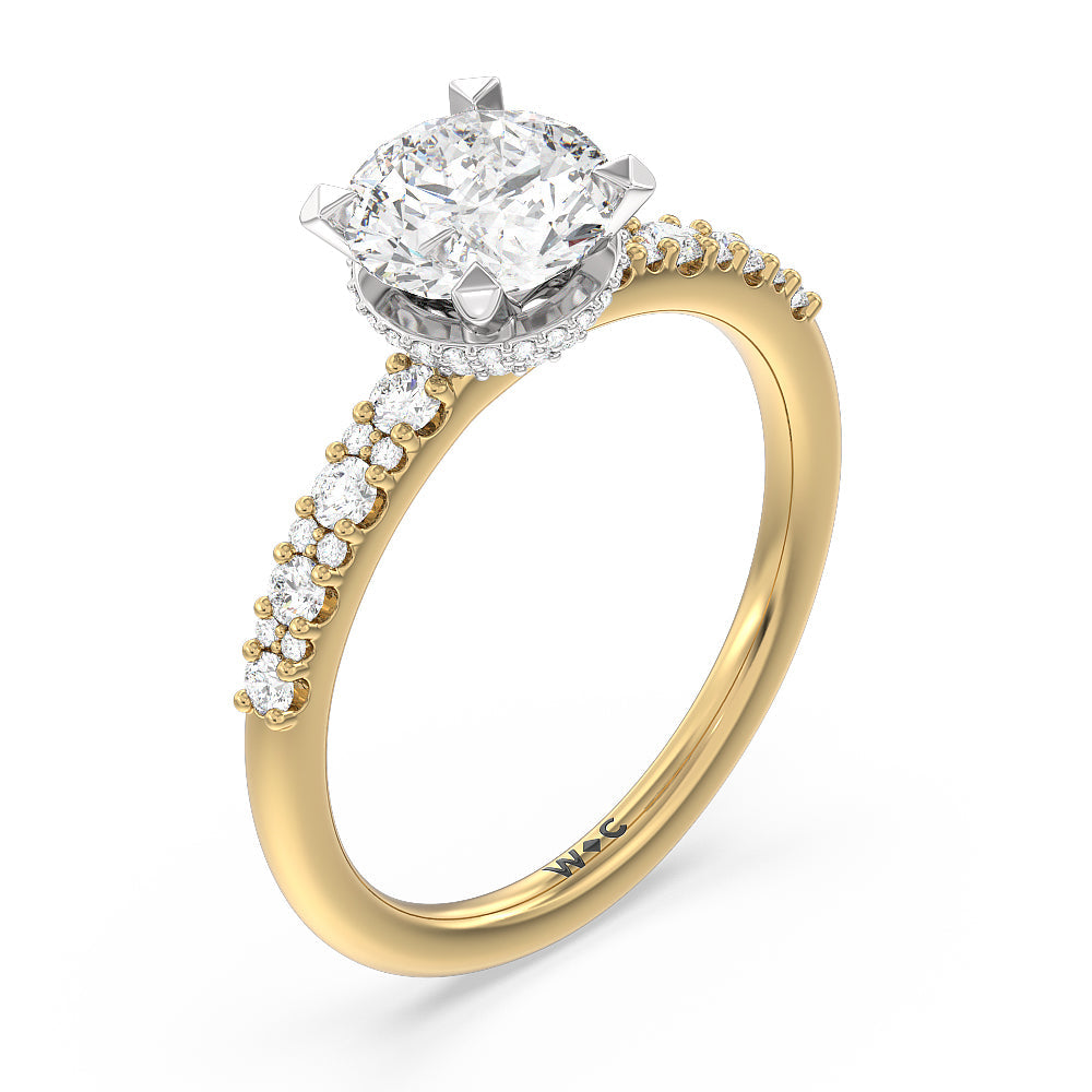 Round Cut Modern Pave Diamond Hidden Halo Ring with Lab Grown Diamond in 14KT White & Yellow Gold view 3
