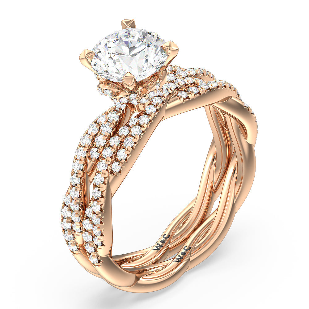Twisted Vine Hidden Halo Engagement Ring with Oval Cut Diamond in 14KT Rose Gold view 4
