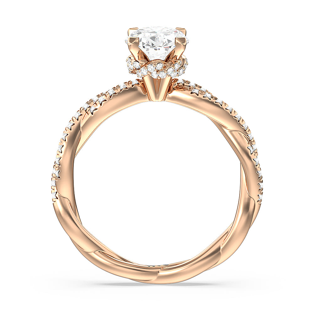 Twisted Vine Hidden Halo Engagement Ring with Oval Cut Diamond in 14KT Rose Gold view 2

