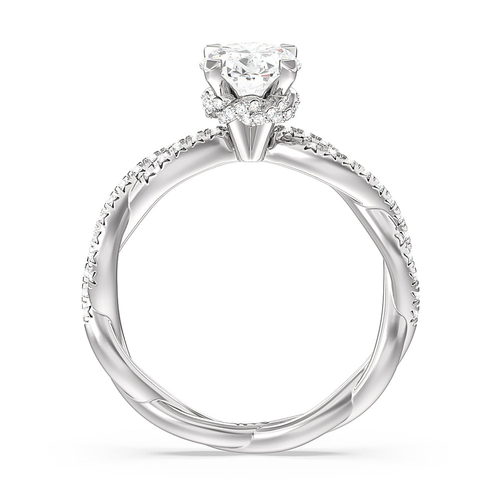Twisted Vine Hidden Halo Engagement Ring with Oval Cut Diamond in 14KT Platinum view 2
