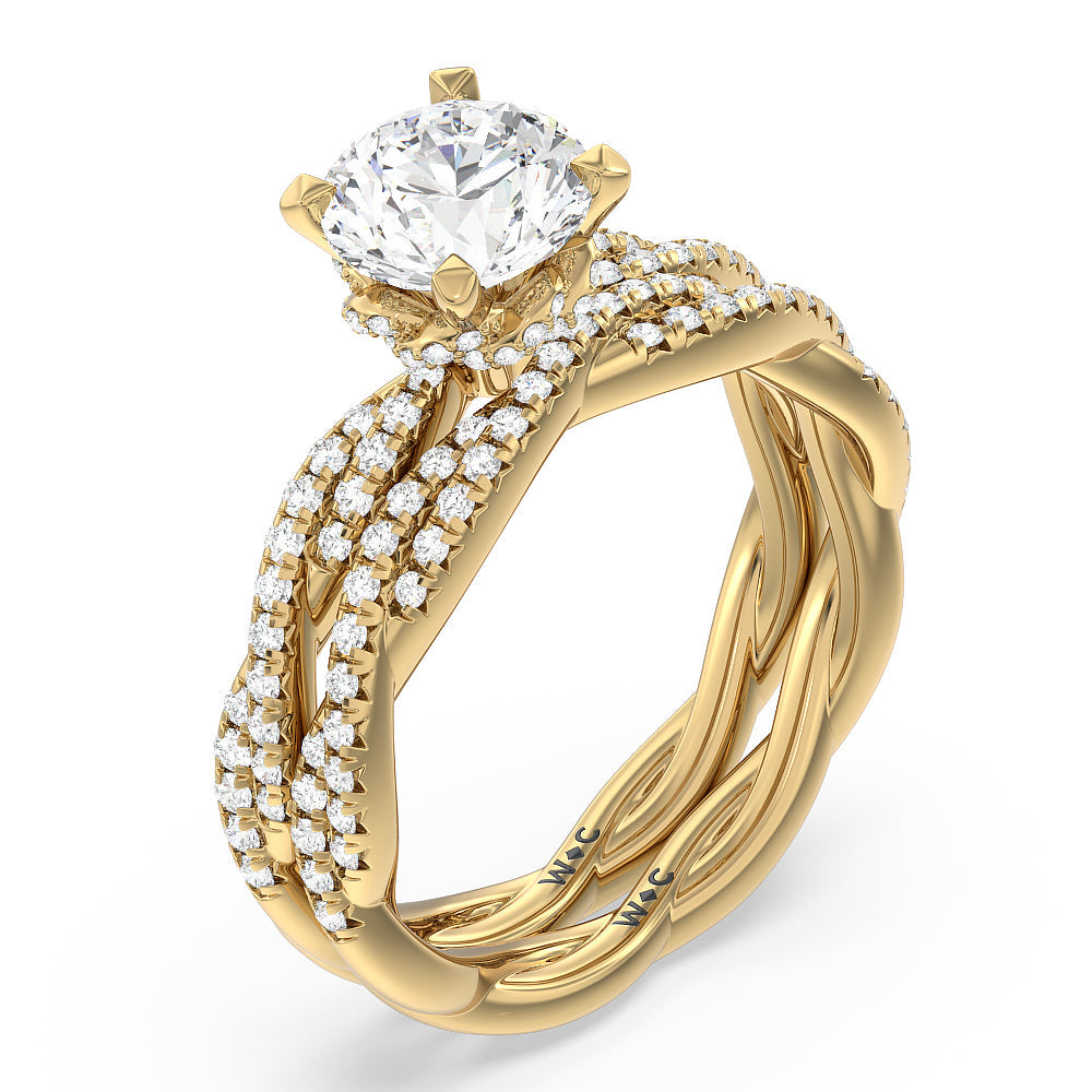 Twisted Vine Hidden Halo Engagement Ring with Oval Cut Diamond in 14KT Yellow Gold view 4
