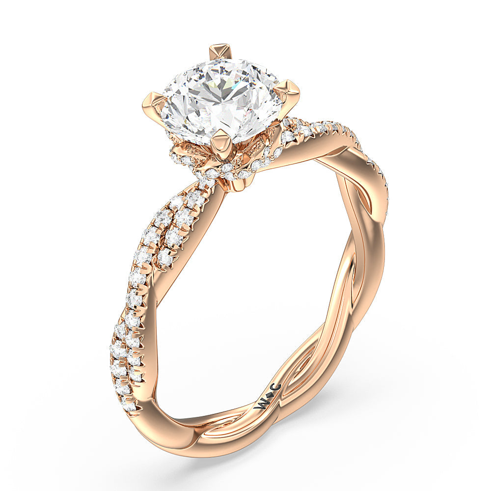 Twisted Vine Hidden Halo Engagement Ring with Round Cut Diamond in 14KT Rose Gold view 3
