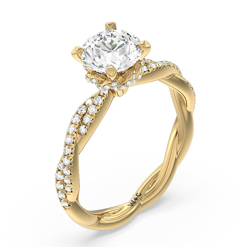 Twisted Vine Hidden Halo Engagement Ring with Round Cut Diamond in 14KT Yellow Gold view 3
