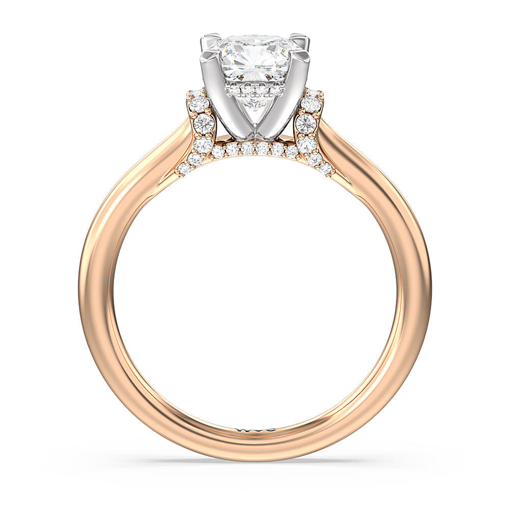 Cushion Cut Diamond Wrap Shoulder Hidden Halo Engagement Ring with Lab Grown Diamond in 14KT White & Rose Gold view 2
