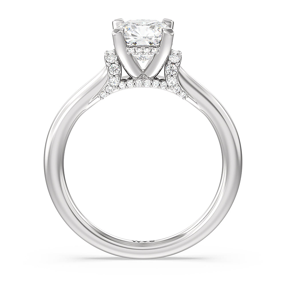 Cushion Cut Diamond Wrap Shoulder Hidden Halo Engagement Ring with Lab Grown Diamond in 14KT Platinum view 2
