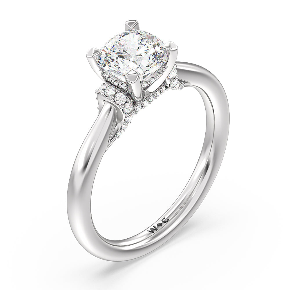 Cushion Cut Diamond Wrap Shoulder Hidden Halo Engagement Ring with Lab Grown Diamond in 14KT Platinum view 3

