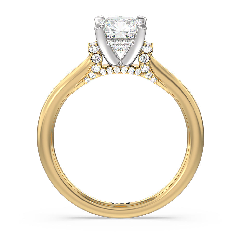 Cushion Cut Diamond Wrap Shoulder Hidden Halo Engagement Ring with Lab Grown Diamond in 14KT White & Yellow Gold view 2
