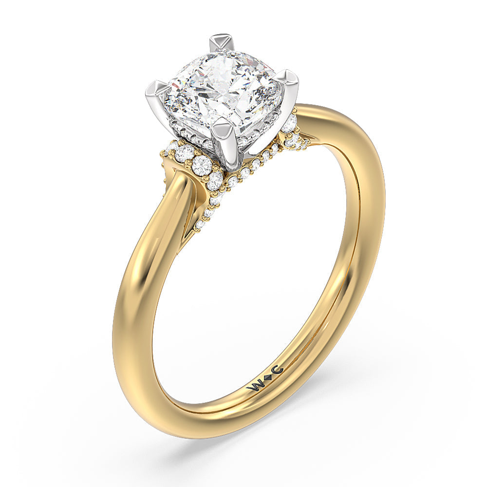 Cushion Cut Diamond Wrap Shoulder Hidden Halo Engagement Ring with Lab Grown Diamond in 14KT White & Yellow Gold view 3
