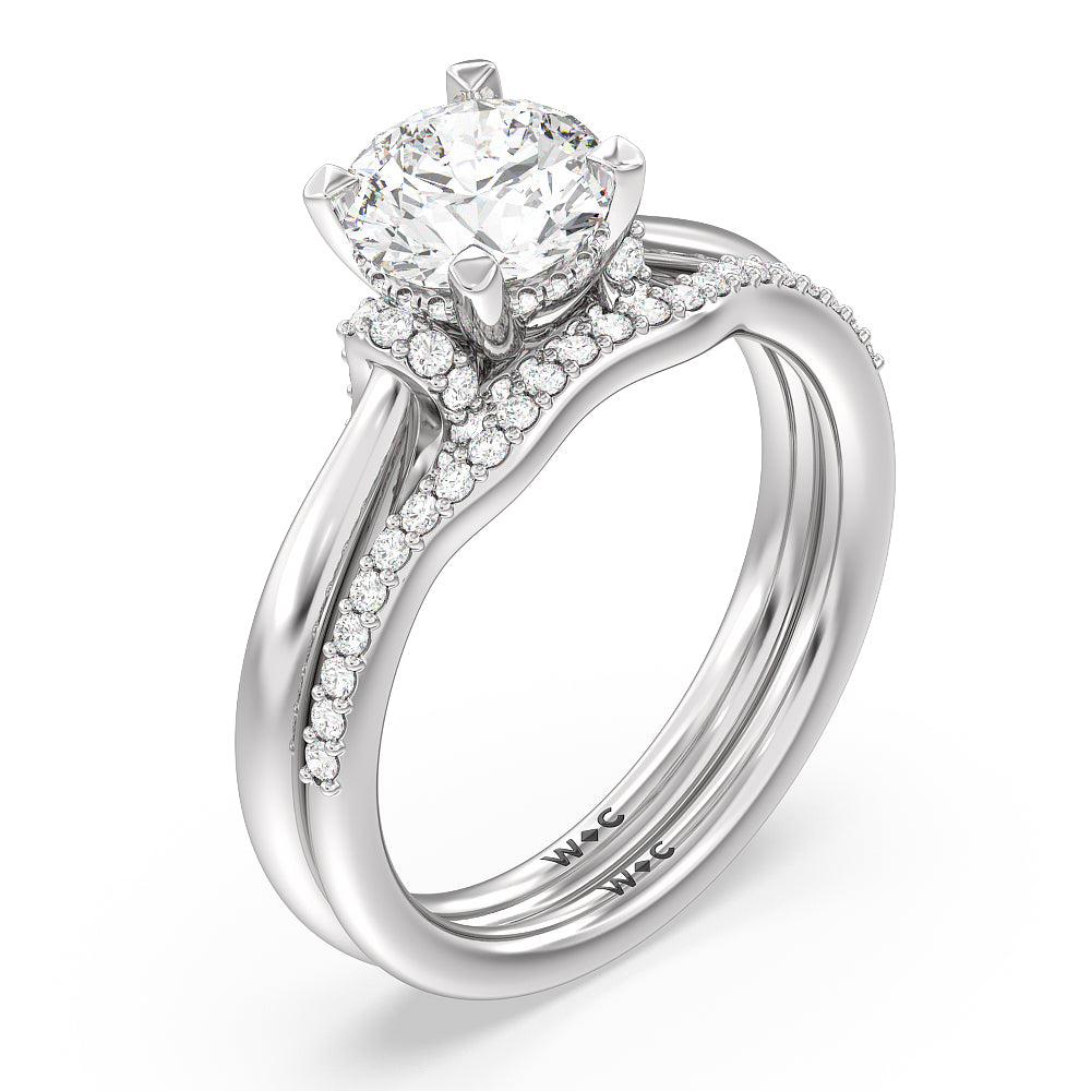 Emerald Cut Diamond Wrap Shoulder Hidden Halo Engagement Ring with Lab Grown Diamond in 14KT Platinum view 4
