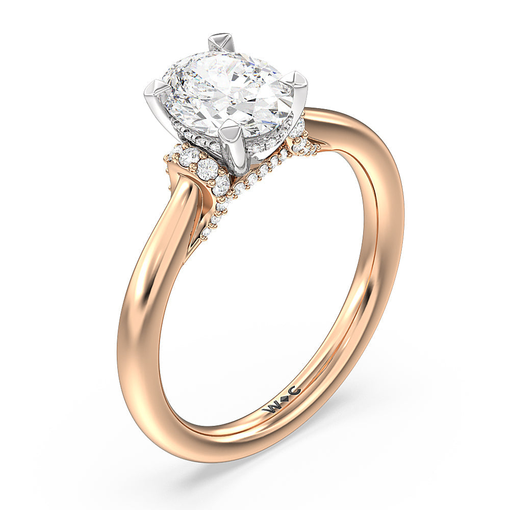 Oval Cut Diamond Wrap Shoulder Hidden Halo Engagement Ring with Lab Grown Diamond in 14KT White & Rose Gold view 3

