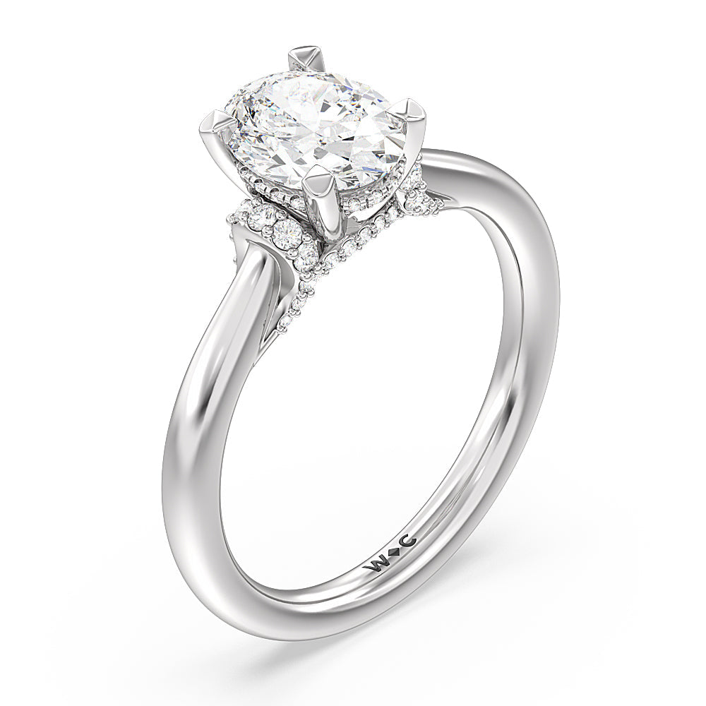 Oval Cut Diamond Wrap Shoulder Hidden Halo Engagement Ring with Lab Grown Diamond in 14KT Platinum view 3
